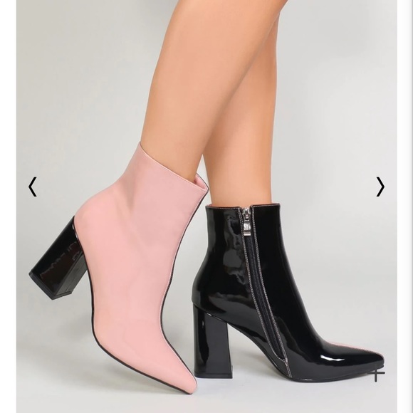 Public Desire Chaos Two Tone Pink Black Split Ankle Boots Pointed Toe St Vincent - Picture 1 of 8